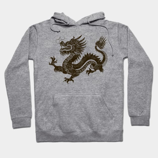 Traditional Dragon (distressed - dark brown) Hoodie by Stupiditee